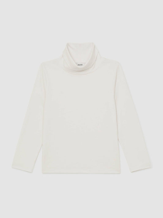 13-14 yrs Cotton-Jersey Roll-Neck Top with Stretch in Ivory Children & Baby | Reiss