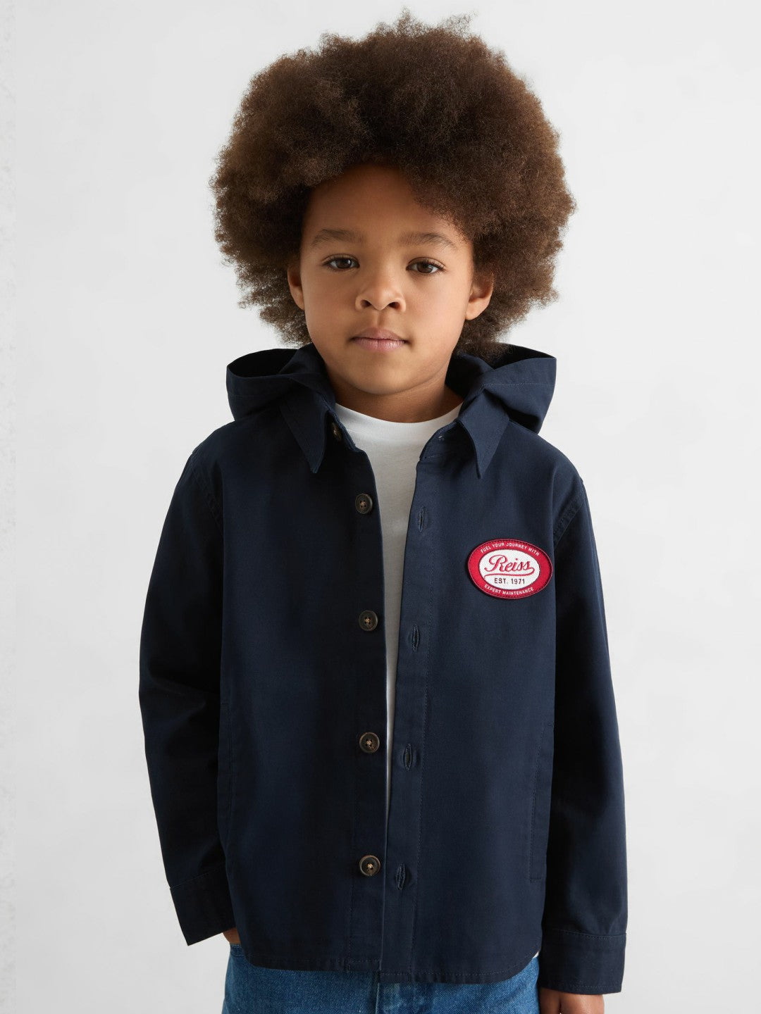 Cotton Removable-Hood Motor Cars Jacket in Navy Children & Baby | Reiss