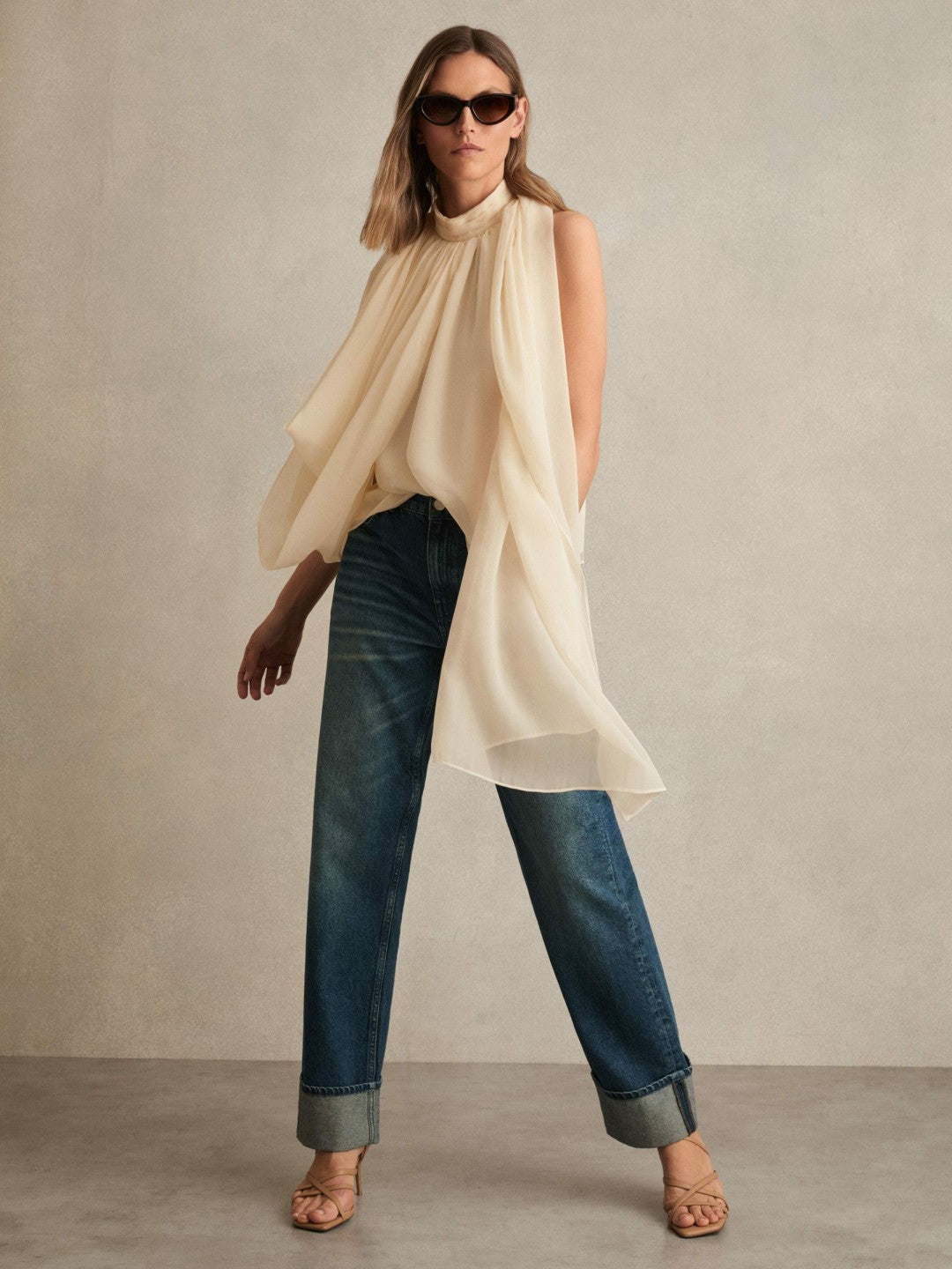 Draped Chiffon Sleeveless Top in Ivory Women | Reiss