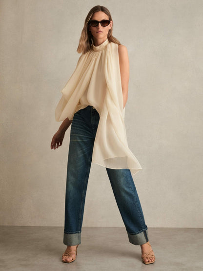 Draped Chiffon Sleeveless Top in Ivory Women | Reiss