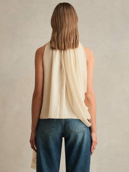 Draped Chiffon Sleeveless Top in Ivory Women | Reiss