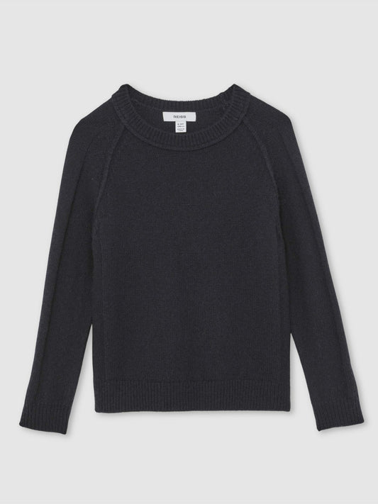 13-14 yrs Wool-Cashmere Reverse-Seam Jumper in Navy Children & Baby | Reiss