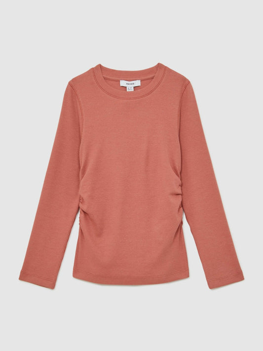 13-14 yrs Cotton Ruched Long-Sleeve T-Shirt with Stretch in Rose Children & Baby | Reiss
