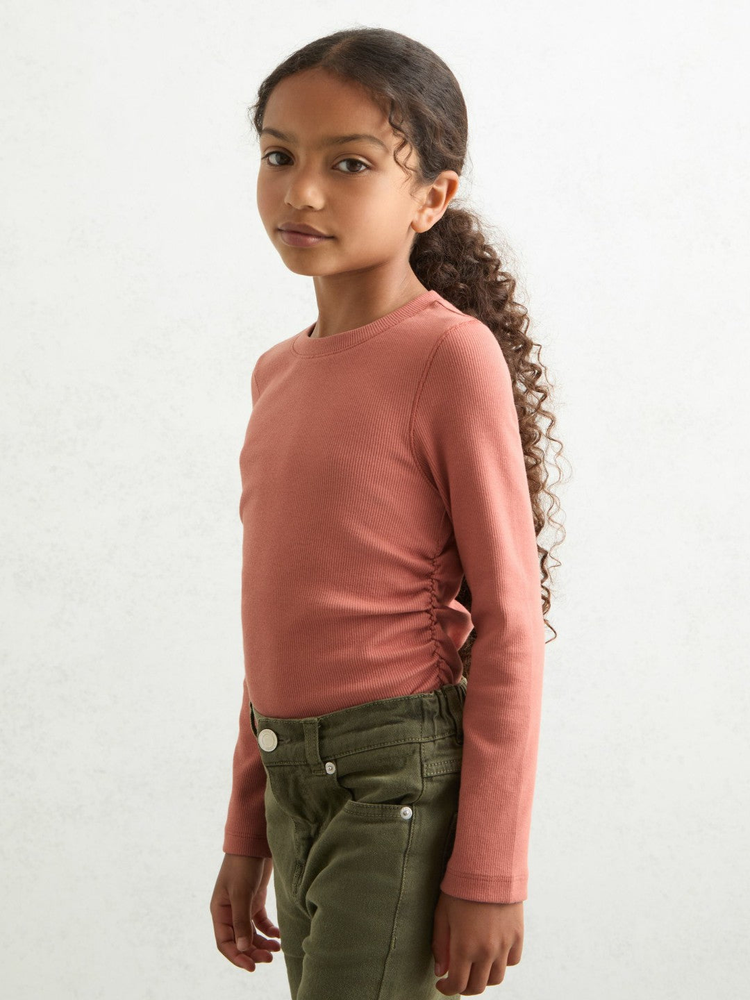 13-14 yrs Cotton Ruched Long-Sleeve T-Shirt with Stretch in Rose Children & Baby | Reiss