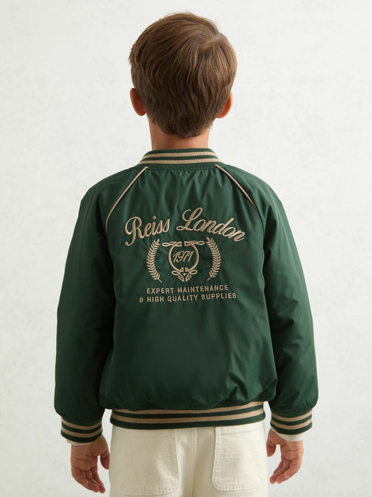 3-9 yrs Motor Cars Embroidered Bomber Jacket in Forest Green/Off White Children & Baby | Reiss