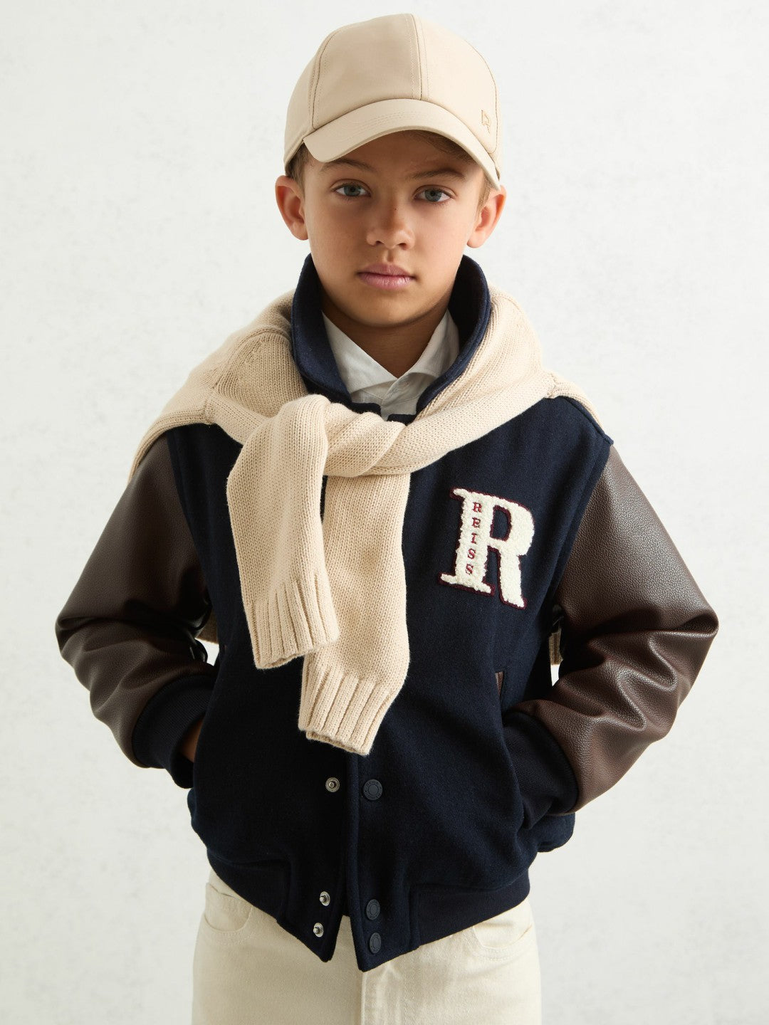 3-9 yrs Motor Cars Press-Stud Bomber Jacket in Navy/Brown Children & Baby | Reiss