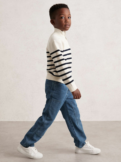 13-14 yrs Cotton-Blend Stripe Half-Zip Jumper in White Children & Baby | Reiss