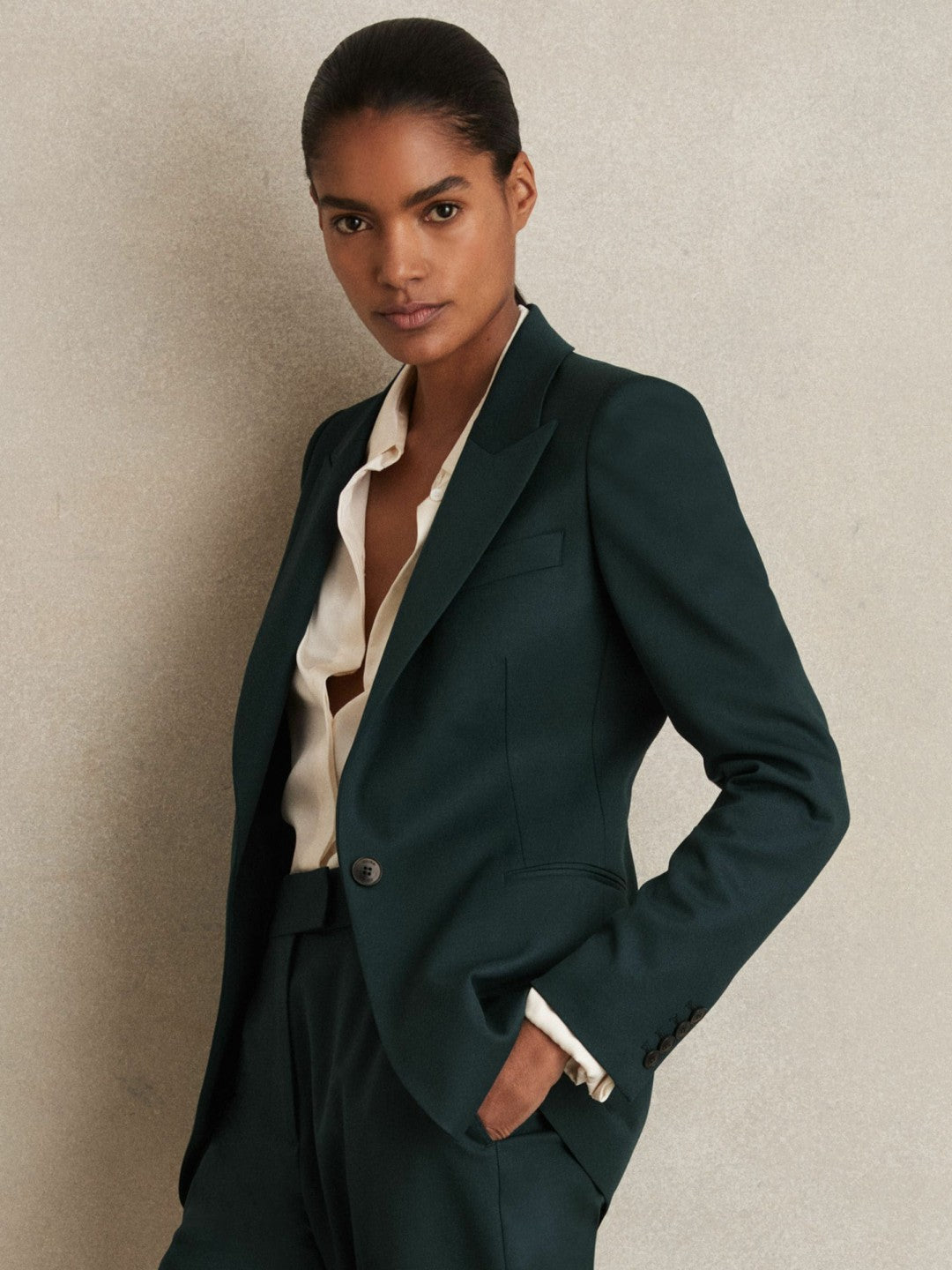 Petite Wool-Blend Single-Breasted Suit Blazer in Green Women | Reiss