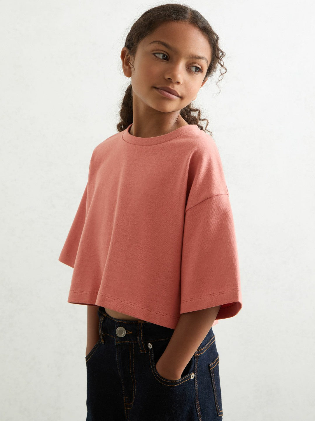Cotton Oversized Cropped T-Shirt in Rose Children & Baby | Reiss