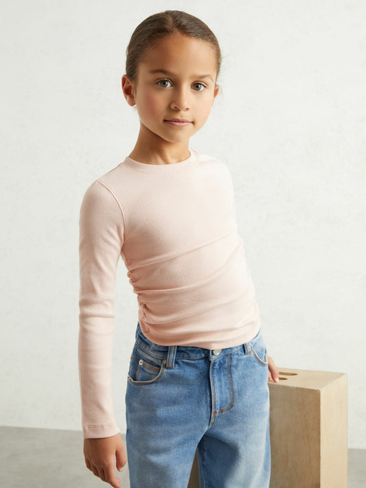 4-9 yrs Cotton Ruched Long-Sleeve T-Shirt with Stretch in Pale Pink Children & Baby | Reiss