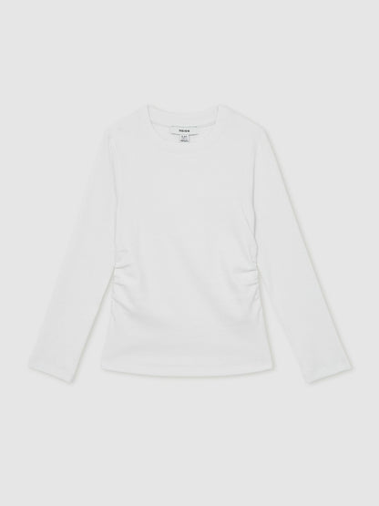 9-13 yrs Cotton Ruched Long-Sleeve T-Shirt with Stretch in Ivory Children & Baby | Reiss