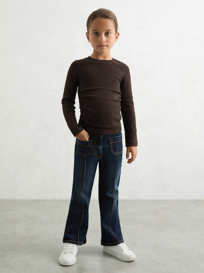 9-13 yrs Cotton Ruched Long-Sleeve T-Shirt with Stretch in Chocolate Children & Baby | Reiss