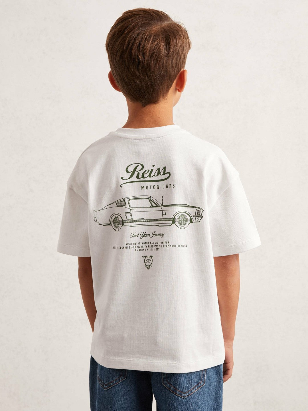 13-14 yrs Cotton Motor Cars-Print T-Shirt in White/Green Children & Baby | Reiss