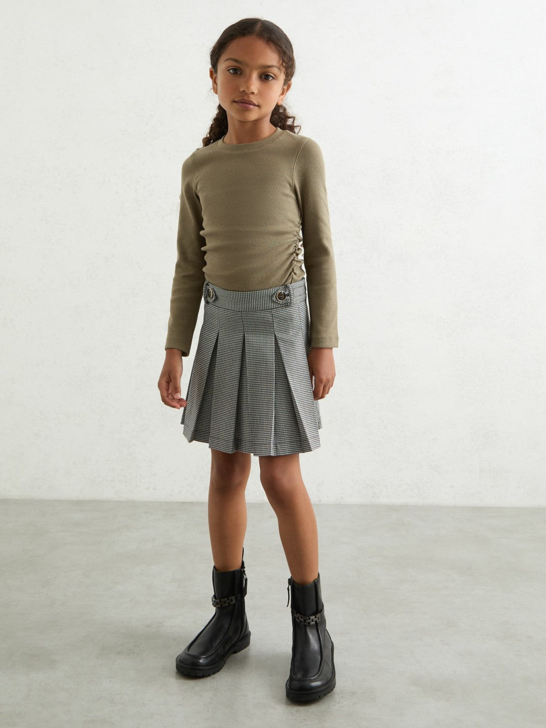 9-13 yrs Cotton Ruched Long-Sleeve T-Shirt with Stretch in Khaki Children & Baby | Reiss