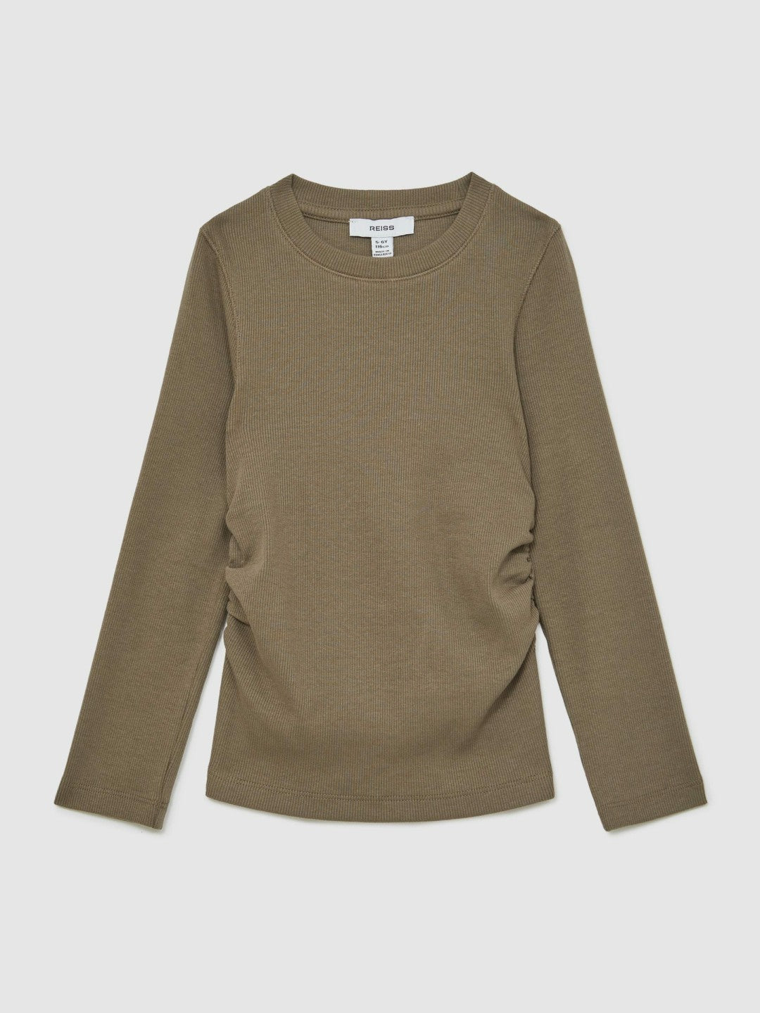9-13 yrs Cotton Ruched Long-Sleeve T-Shirt with Stretch in Khaki Children & Baby | Reiss