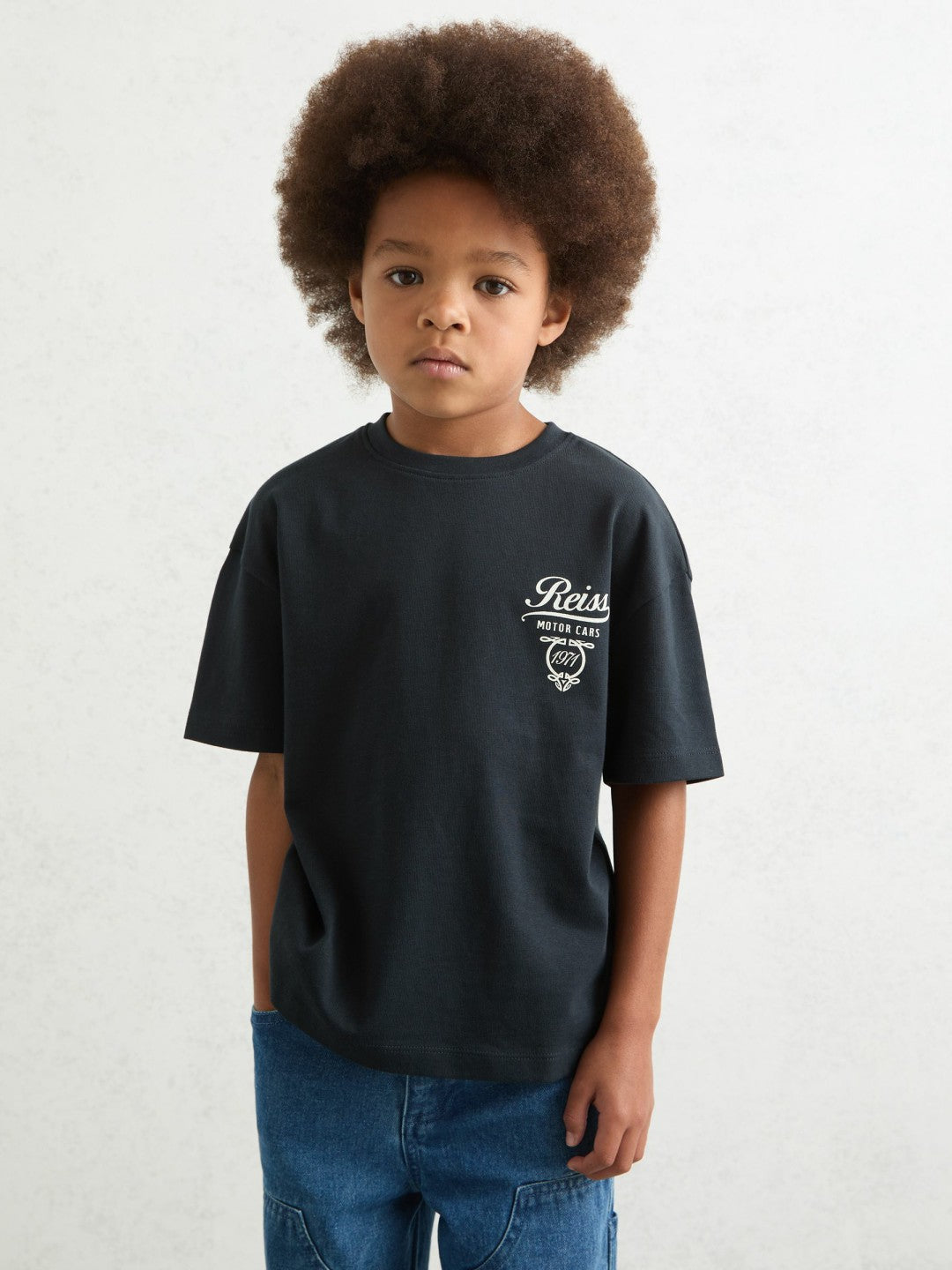 13-14 yrs Cotton Motor Cars-Print T-Shirt in Washed Blue/White Children & Baby | Reiss