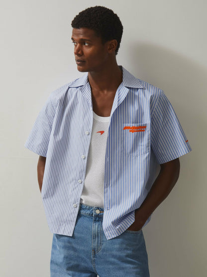 McLaren F1 Team Cuban Collar Striped Shirt in Soft Blue/White Men | Reiss