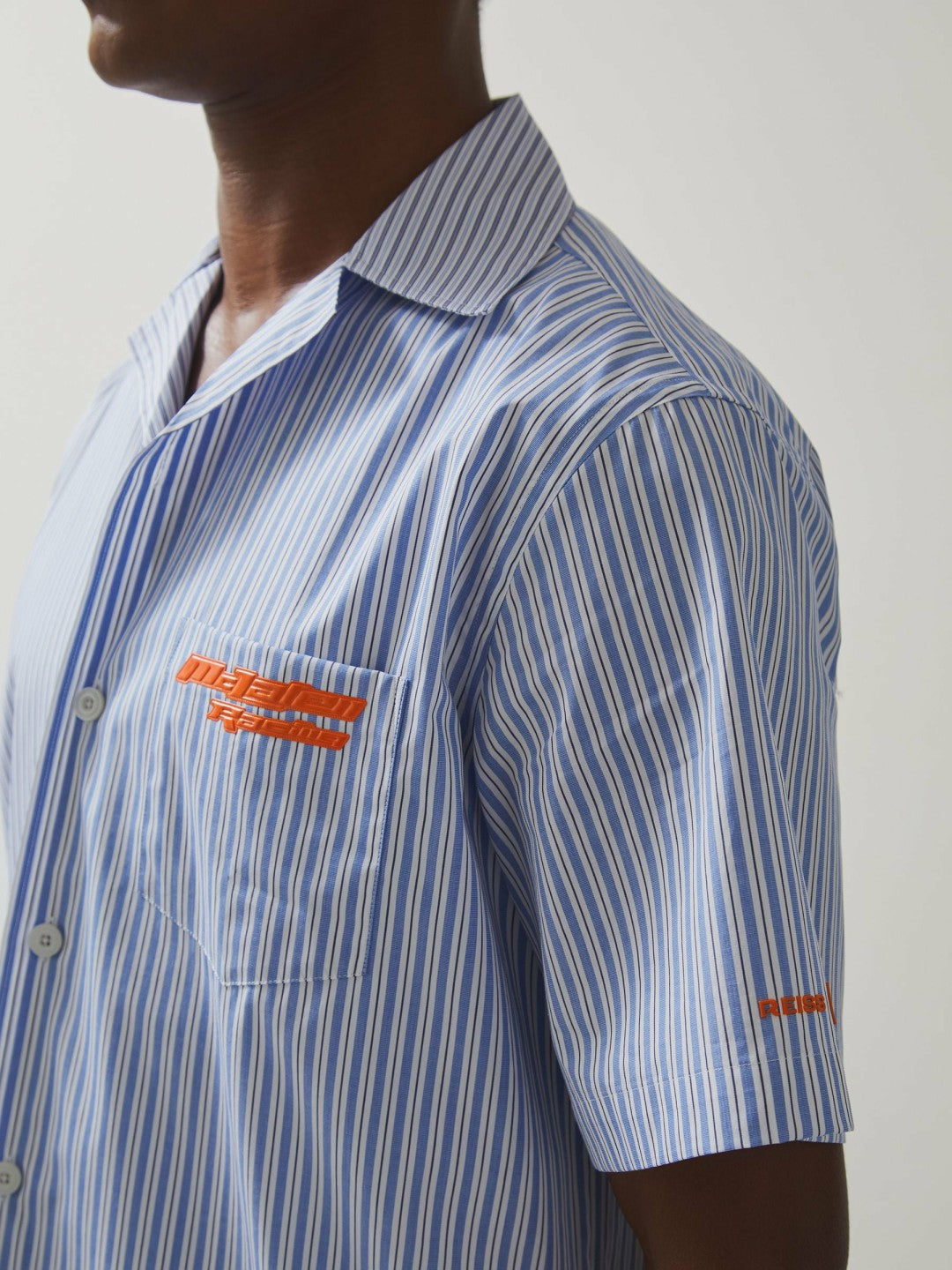 McLaren F1 Team Cuban Collar Striped Shirt in Soft Blue/White Men | Reiss
