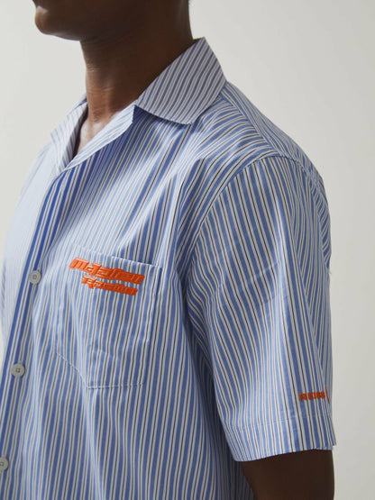 McLaren F1 Team Cuban Collar Striped Shirt in Soft Blue/White Men | Reiss