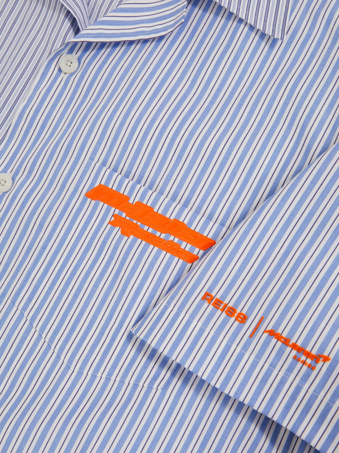 McLaren F1 Team Cuban Collar Striped Shirt in Soft Blue/White Men | Reiss