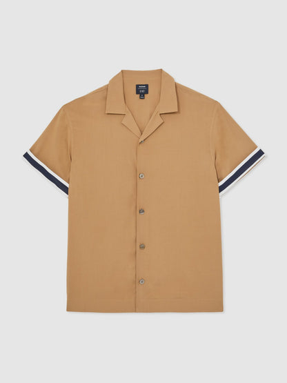 | Ché Stripe-Cuff Shirt in Camel Men | Reiss