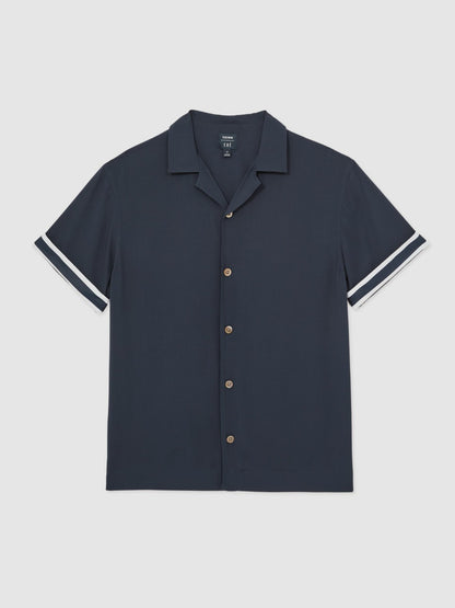 | Ché Stripe-Cuff Shirt in Navy Men | Reiss
