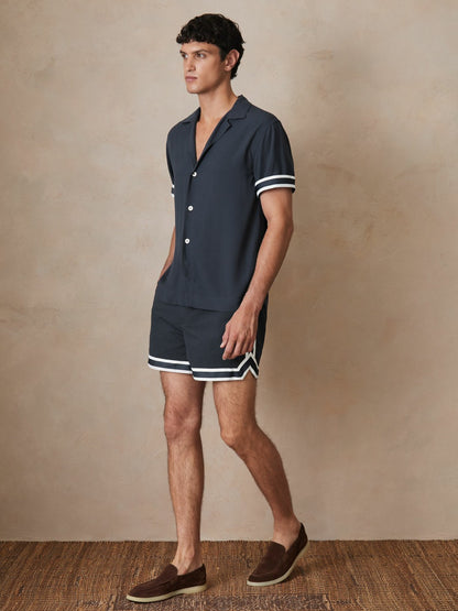 | Ché Stripe-Cuff Shirt in Navy Men | Reiss