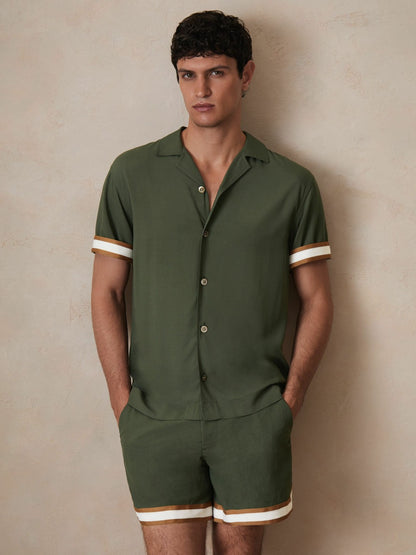 | Ché Stripe-Cuff Shirt in Pine Green Men | Reiss