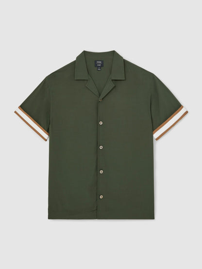| Ché Stripe-Cuff Shirt in Pine Green Men | Reiss