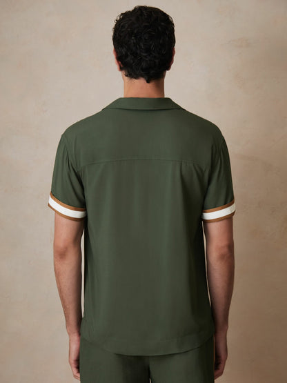 | Ché Stripe-Cuff Shirt in Pine Green Men | Reiss