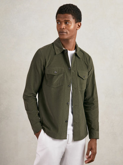Cotton Corduroy Twin-Pocket Overshirt in Khaki Green Men | Reiss
