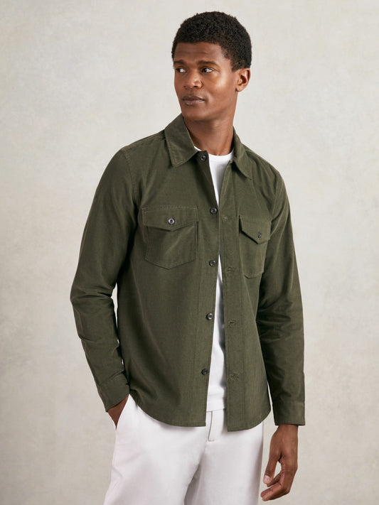 Cotton Corduroy Twin-Pocket Overshirt in Khaki Green Men | Reiss
