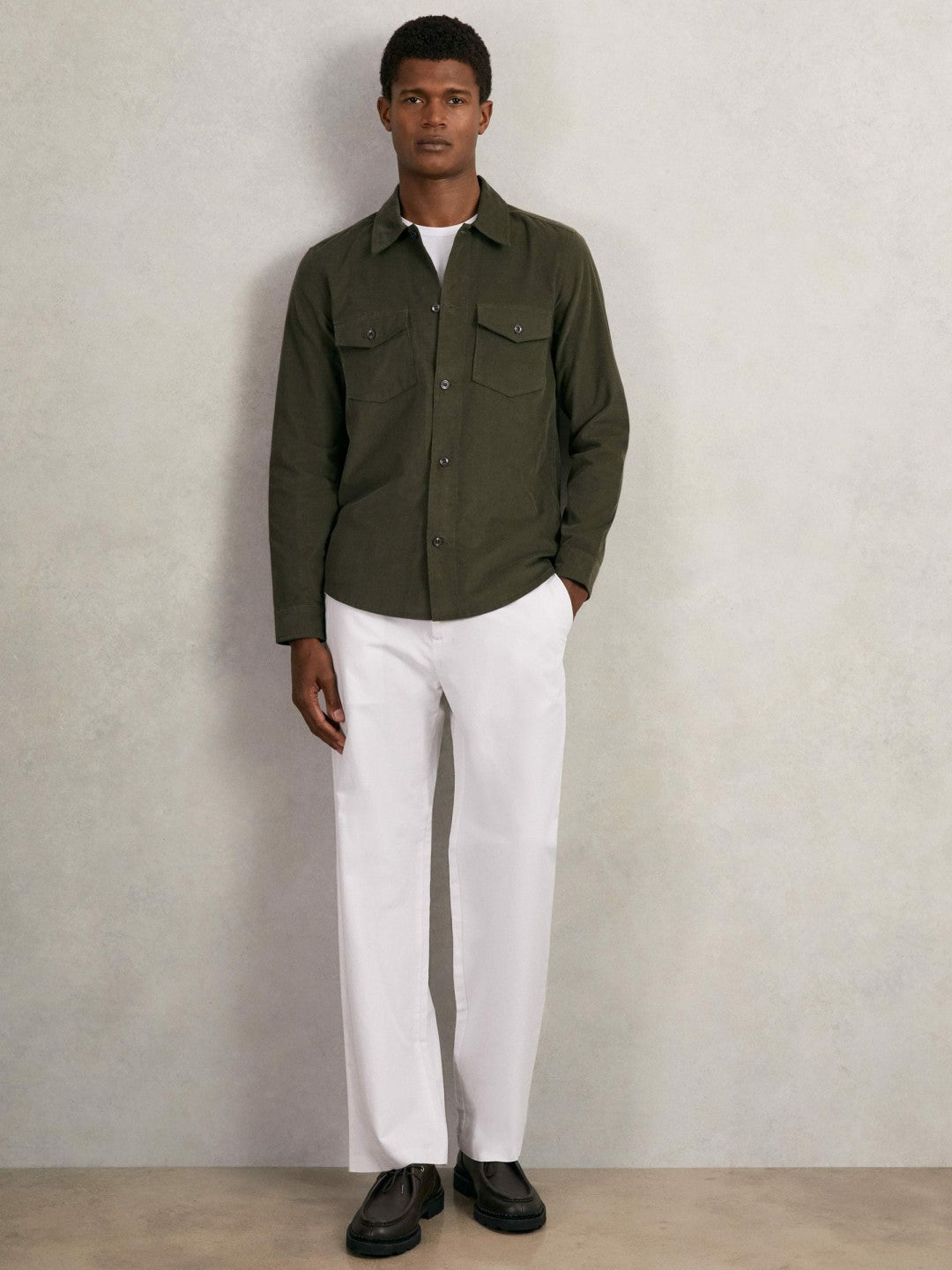 Cotton Corduroy Twin-Pocket Overshirt in Khaki Green Men | Reiss