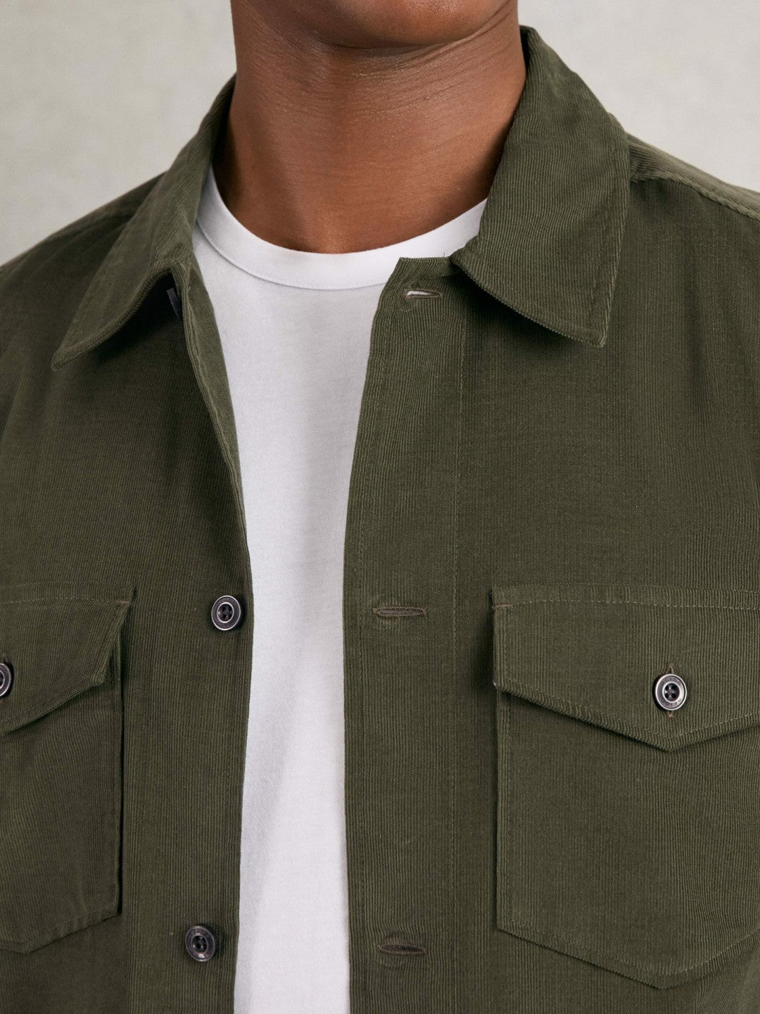 Cotton Corduroy Twin-Pocket Overshirt in Khaki Green Men | Reiss