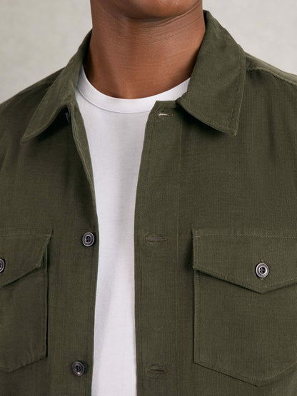 Cotton Corduroy Twin-Pocket Overshirt in Khaki Green Men | Reiss