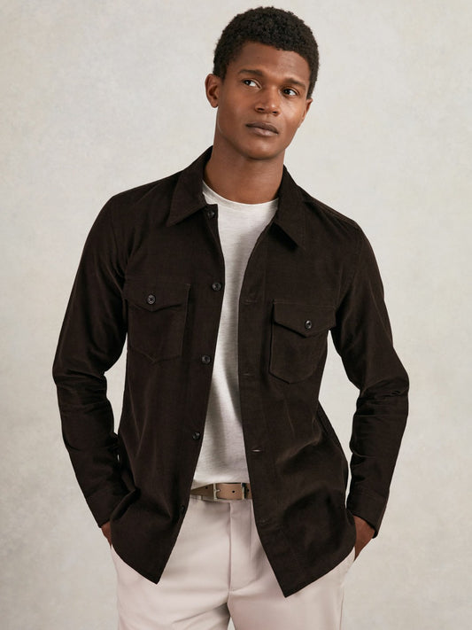 Cotton Corduroy Twin-Pocket Overshirt in Brown Men | Reiss