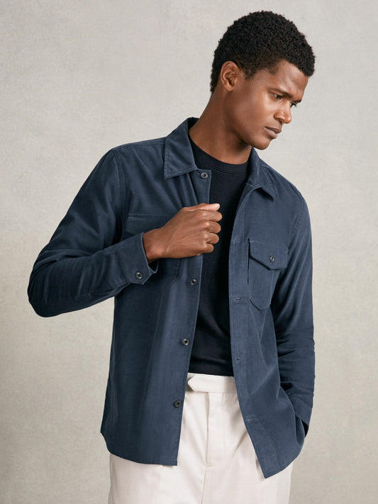 Cotton Corduroy Twin-Pocket Overshirt in Airforce Blue Men | Reiss
