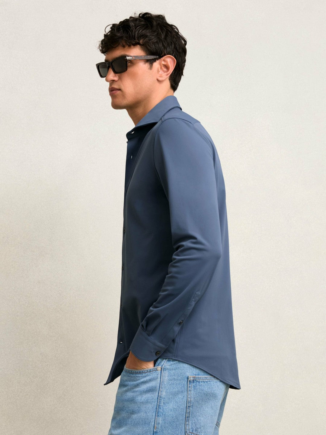 Stretch Jersey Cutaway-Collar Shirt in Dark Airforce Blue Men | Reiss