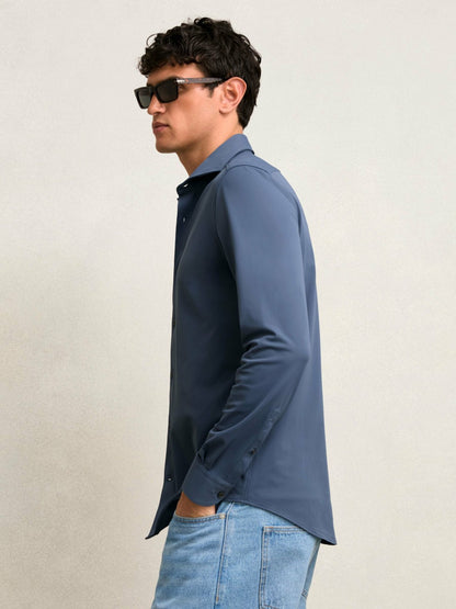 Stretch Jersey Cutaway-Collar Shirt in Dark Airforce Blue Men | Reiss