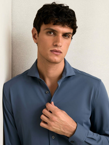 Stretch Jersey Cutaway-Collar Shirt in Dark Airforce Blue Men | Reiss