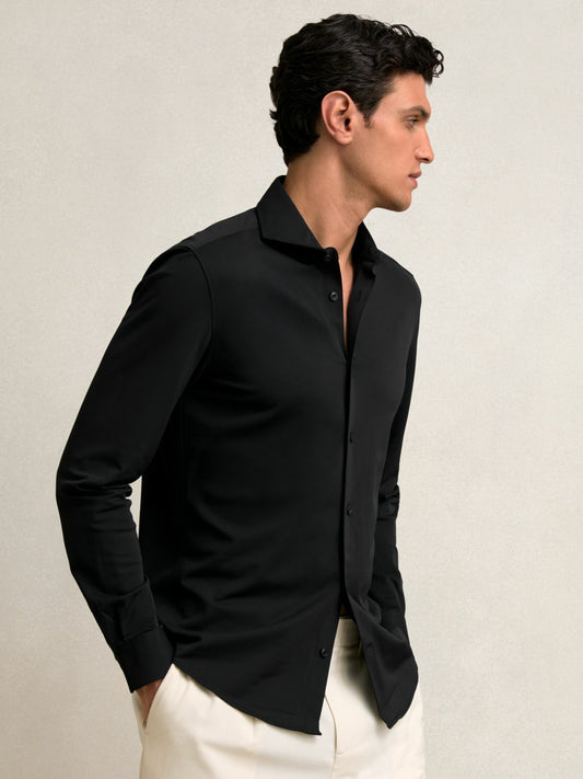 Stretch Jersey Cutaway-Collar Shirt in Black Men | Reiss