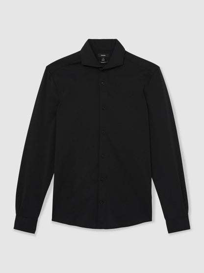 Stretch Jersey Cutaway-Collar Shirt in Black Men | Reiss