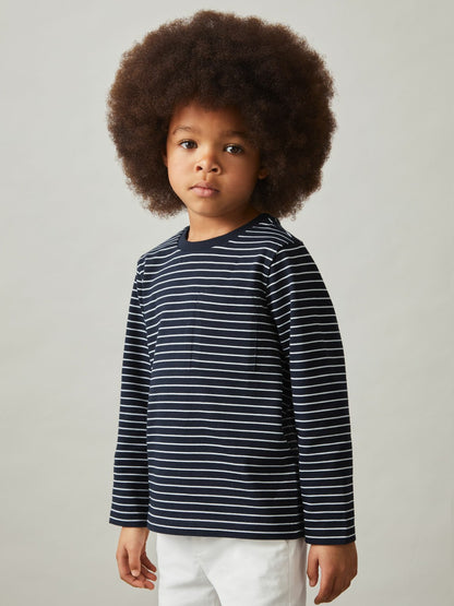 13-14 yrs Stretch-Cotton Stripe T-Shirt in Navy/White Children & Baby | Reiss