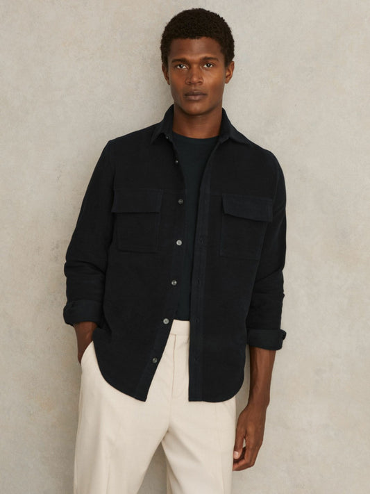 Moleskin-Cotton Twin-Pocket Overshirt in Navy Men | Reiss