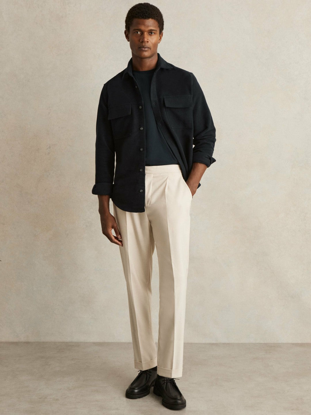 Moleskin-Cotton Twin-Pocket Overshirt in Navy Men | Reiss