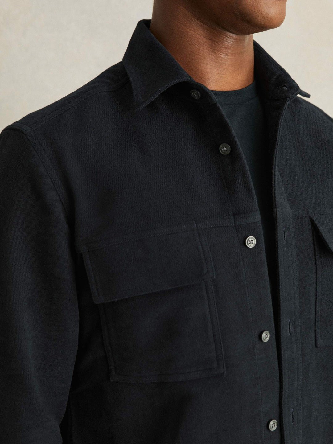 Moleskin-Cotton Twin-Pocket Overshirt in Navy Men | Reiss