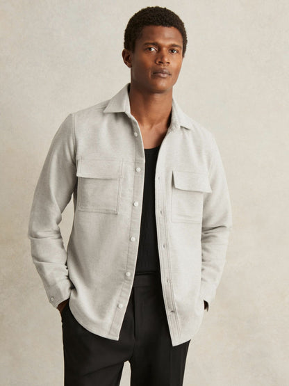 Moleskin-Cotton Twin-Pocket Overshirt in Soft Grey Melange Men | Reiss