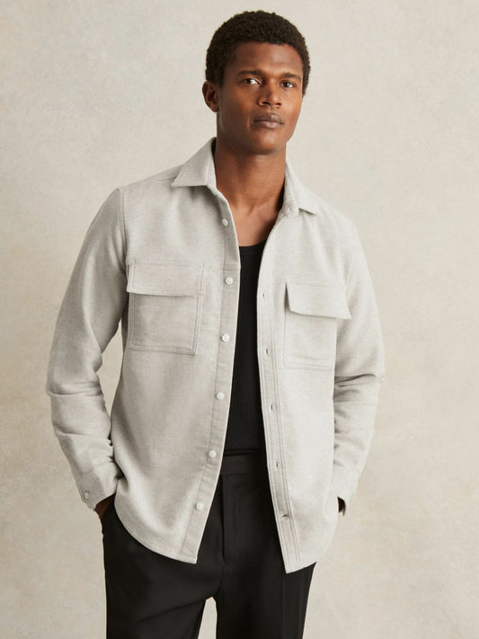 Moleskin-Cotton Twin-Pocket Overshirt in Soft Grey Melange Men | Reiss
