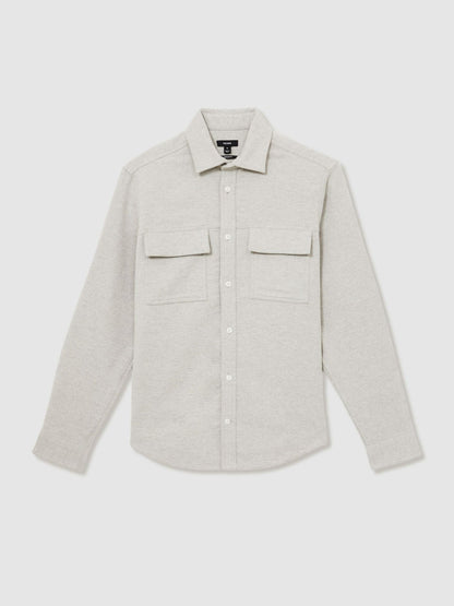 Moleskin-Cotton Twin-Pocket Overshirt in Soft Grey Melange Men | Reiss