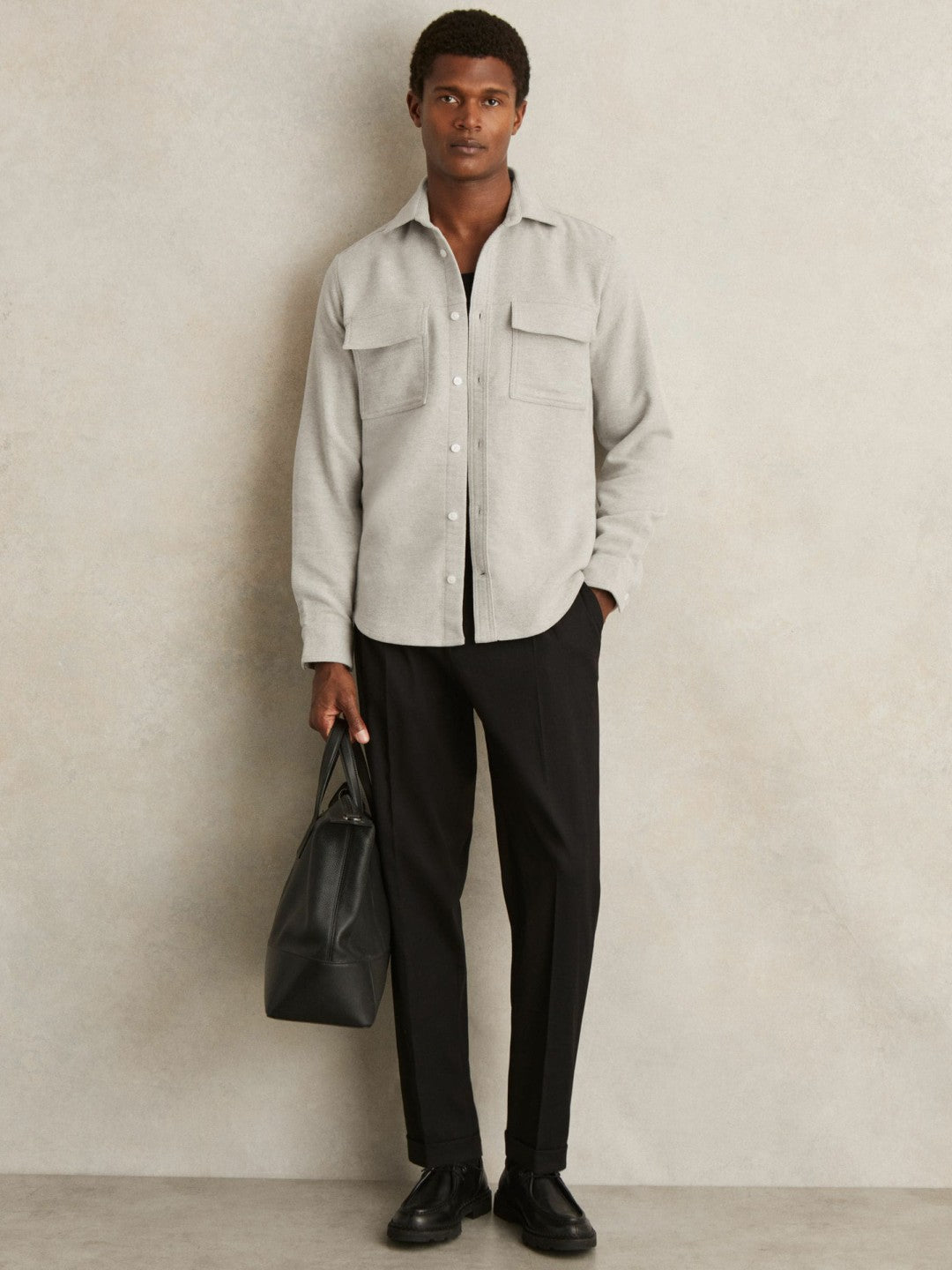 Moleskin-Cotton Twin-Pocket Overshirt in Soft Grey Melange Men | Reiss